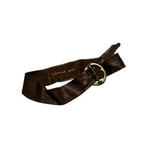 B-LOW THE BELT Brown Vintage Soft Leather Gold Buckle Wide Belt Chunky Accent